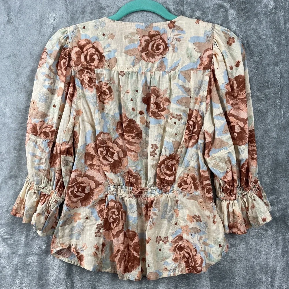 Free People I Found You Top‎ Womens Médium Floral Romantic Cottagecore Button Up